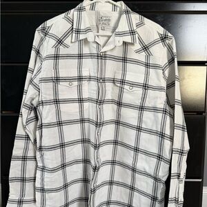 Lucky Brand Men’s White and Black Plaid Button-Up Long Sleeve Shirt size XL